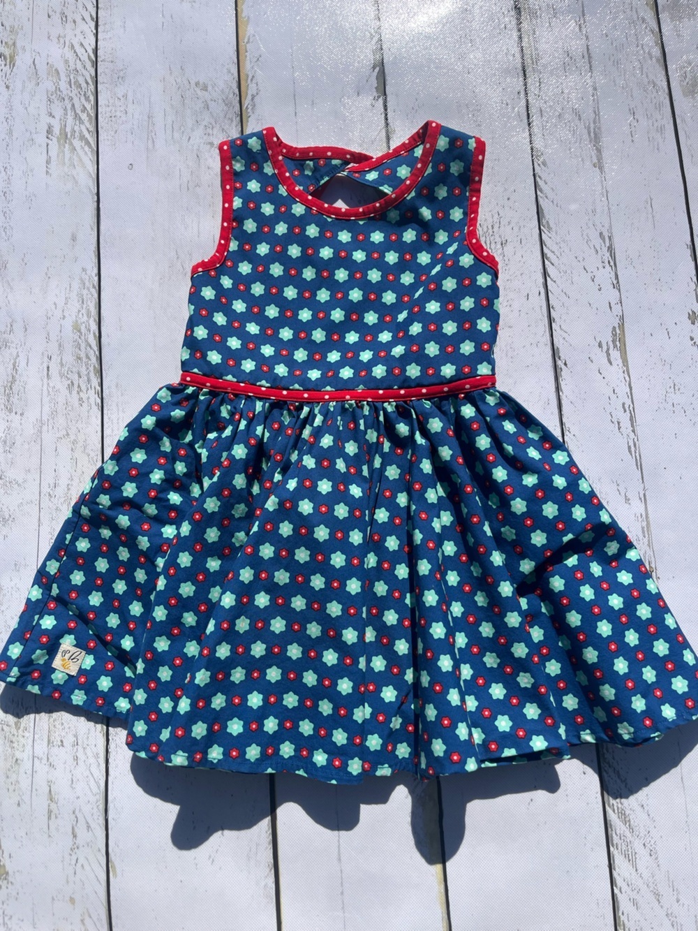 Wildflowers 4 Sleeveless Dress with Red Trim